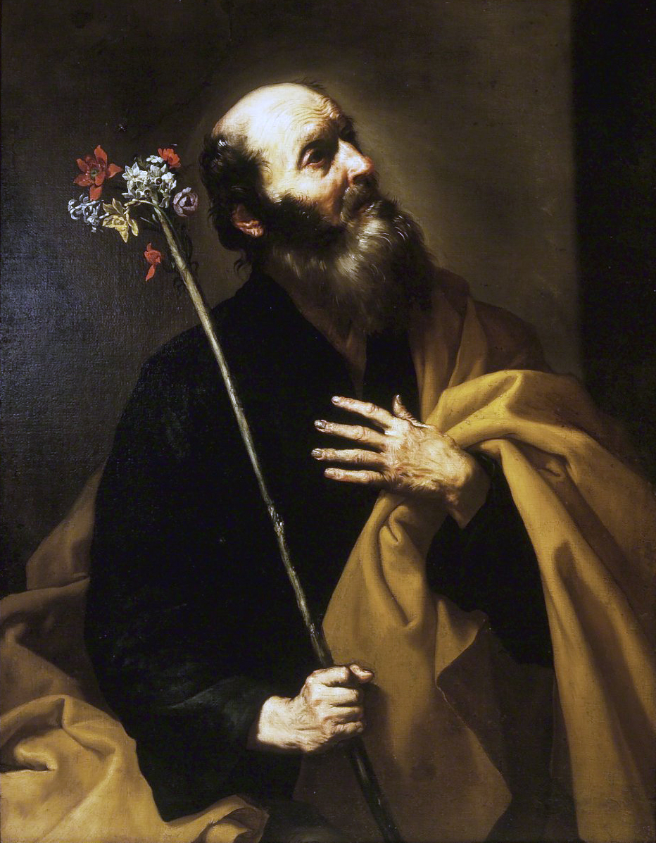 San José sostiene la vara florecida de la que brota un lirio, en un lienzo de Jusepe de Ribera.